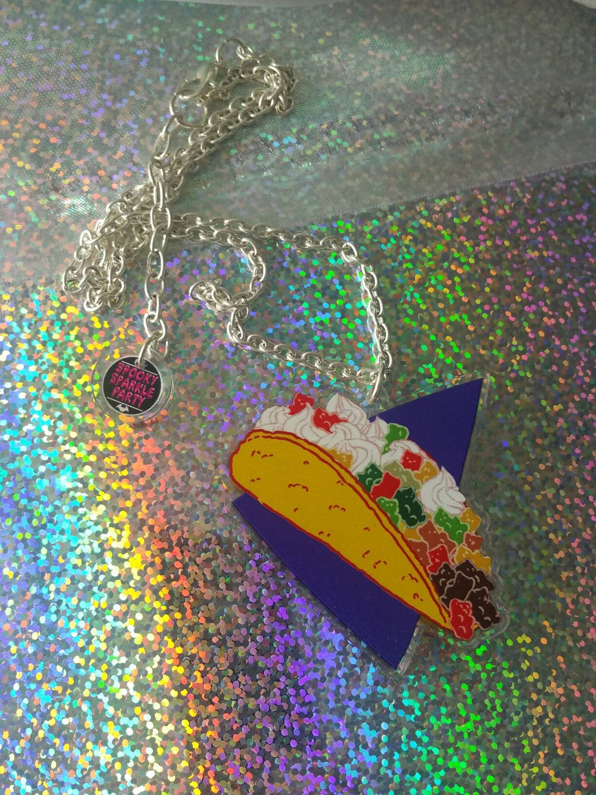 Taco Bear Party Necklace Flat Tone